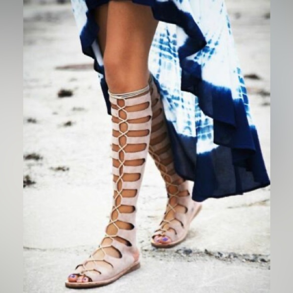 Jeffrey Campbell X Free People Rae Gladiator Knee High Lace Up Boho Sandal - Picture 2 of 9